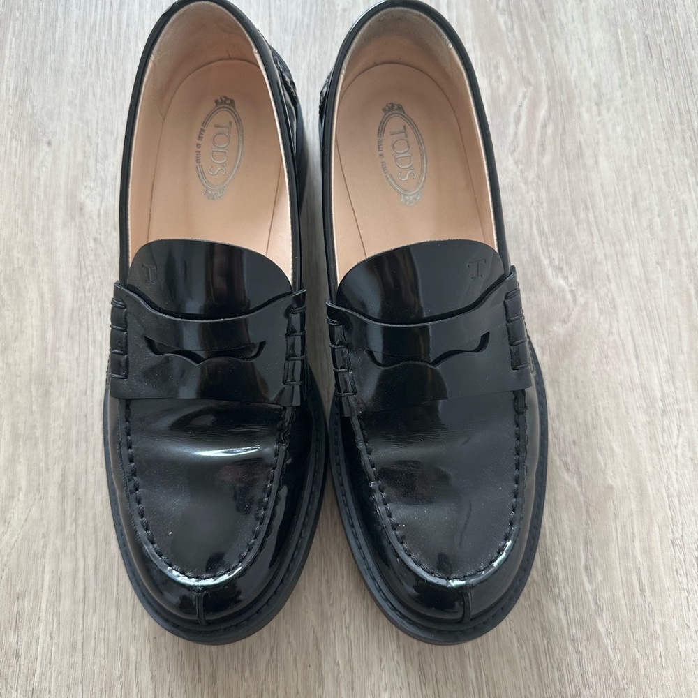 Tod's Black Leather Slip-On Loafers